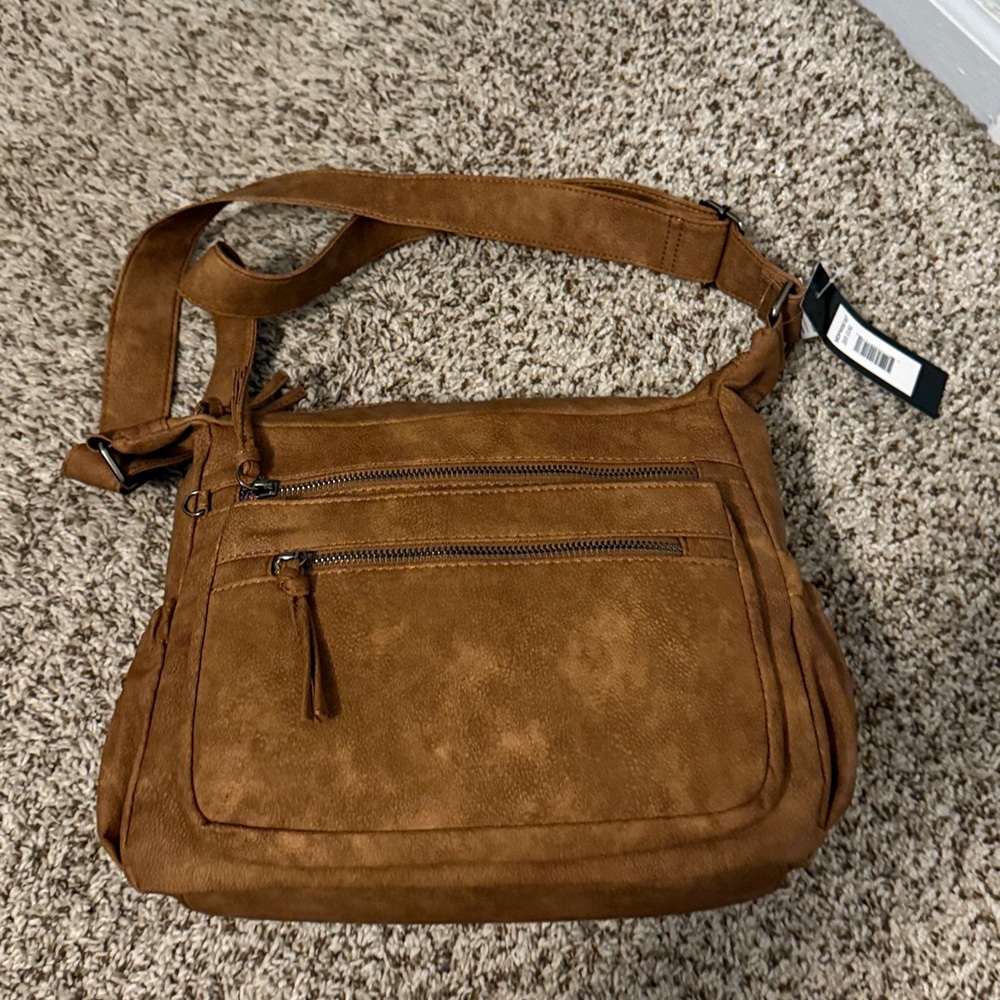 Bueno collection brown faux suede crossbody purse NWT